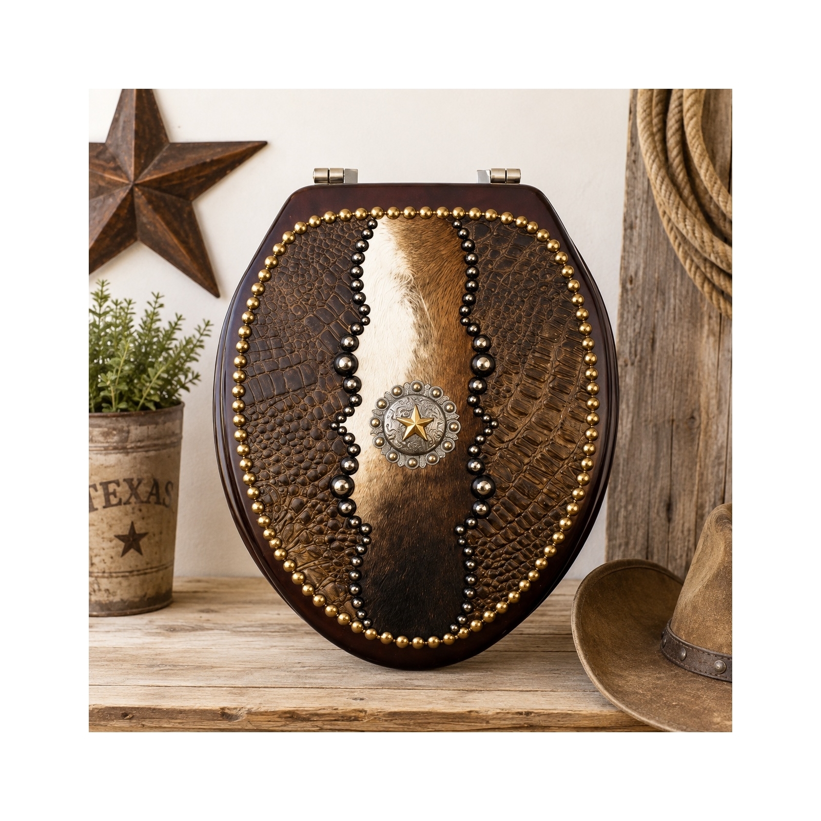 Cowhide Star Concho Crocodile Leather Toilet Seat